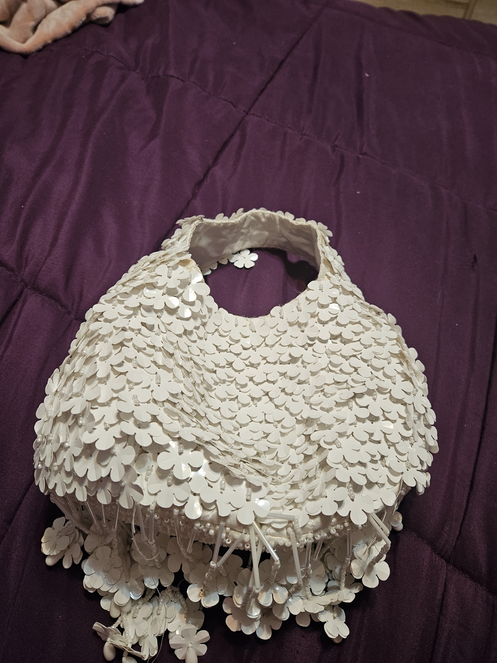 NWOT White Floral Sequin Women’s Handbag